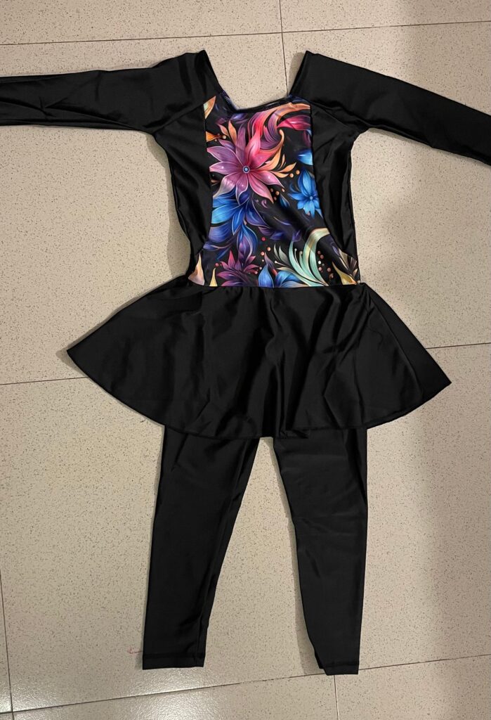Girls floral swimming costume front view-Little Fit