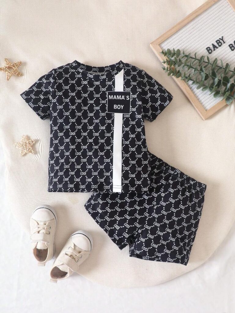 Baby boy summer casual all-over letter print t-shirt and shorts set | Little Fit