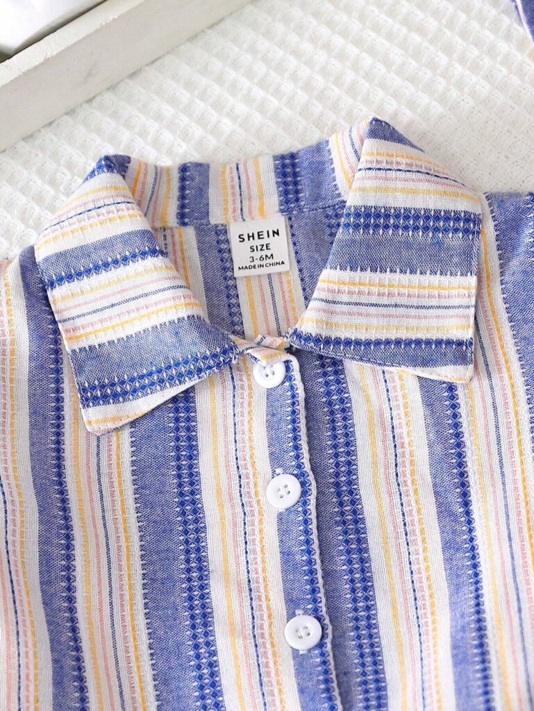 3-Piece Leisure Texture Striped Fabric Short Sleeve Shirt And Shorts And Hat Set - Image 3