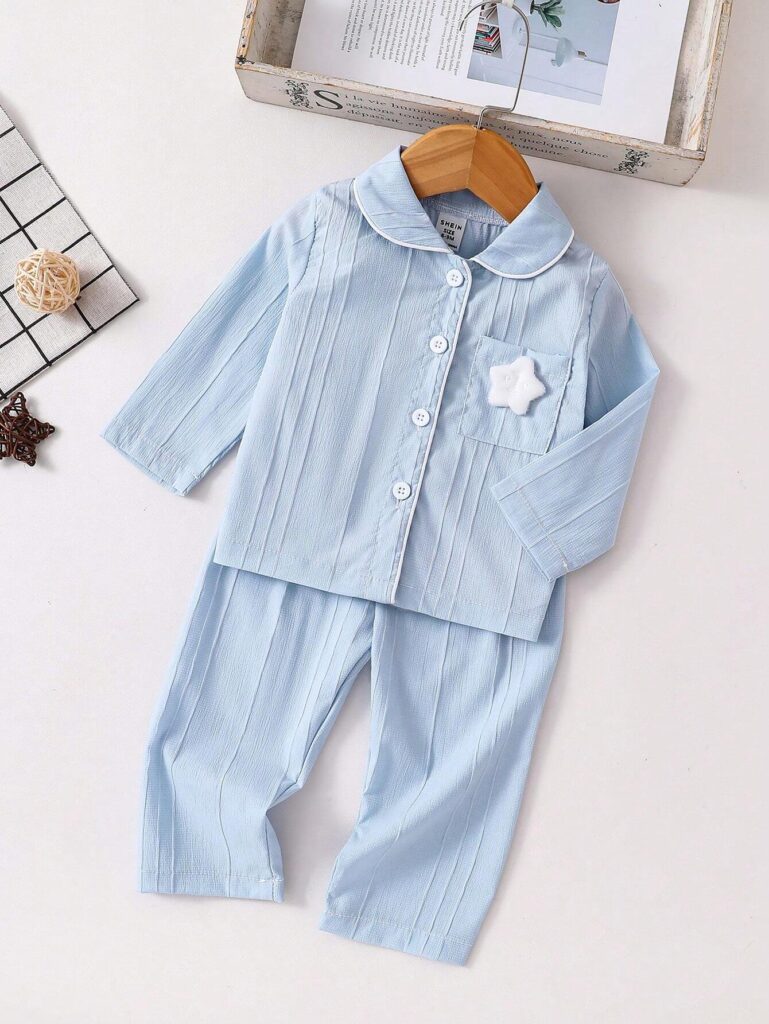 2pcs toddler boys solid blue long sleeve top and pants set | Little Fit