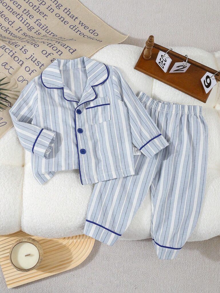 2pcs boys blue stripe cardigan and pants outfit set | Little Fit