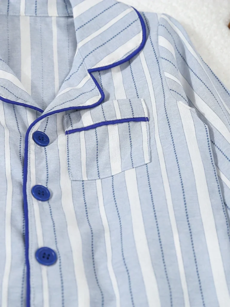 2pcs Boys' Simple Classic Blue Stripe Cardigan & Pants - Image 3