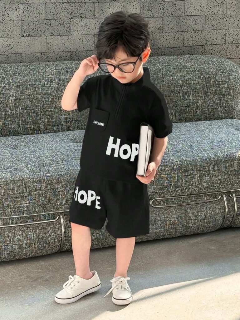 Boys casual letter print t-shirt and shorts summer outfit | Little Fit