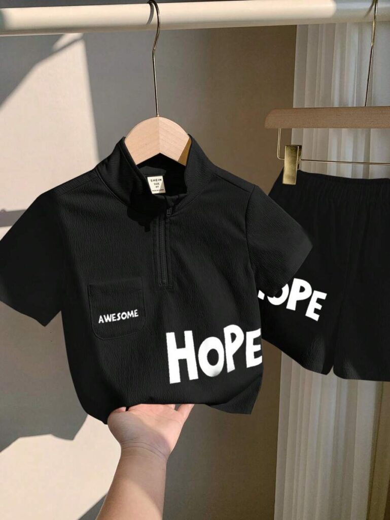 Young Boys Casual Letter Print Short Sleeve T-Shirt And Shorts - Image 3