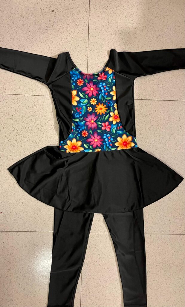 Girls swimming costume black with floral print Little Fit