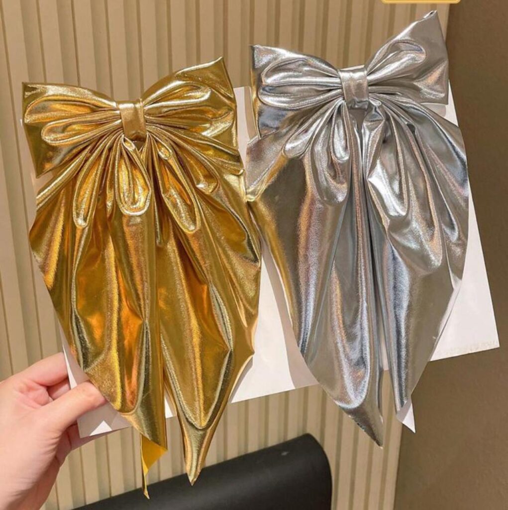 Women’s Gold and Silver Big Bow Ribbon Hair Clips | Little Fit