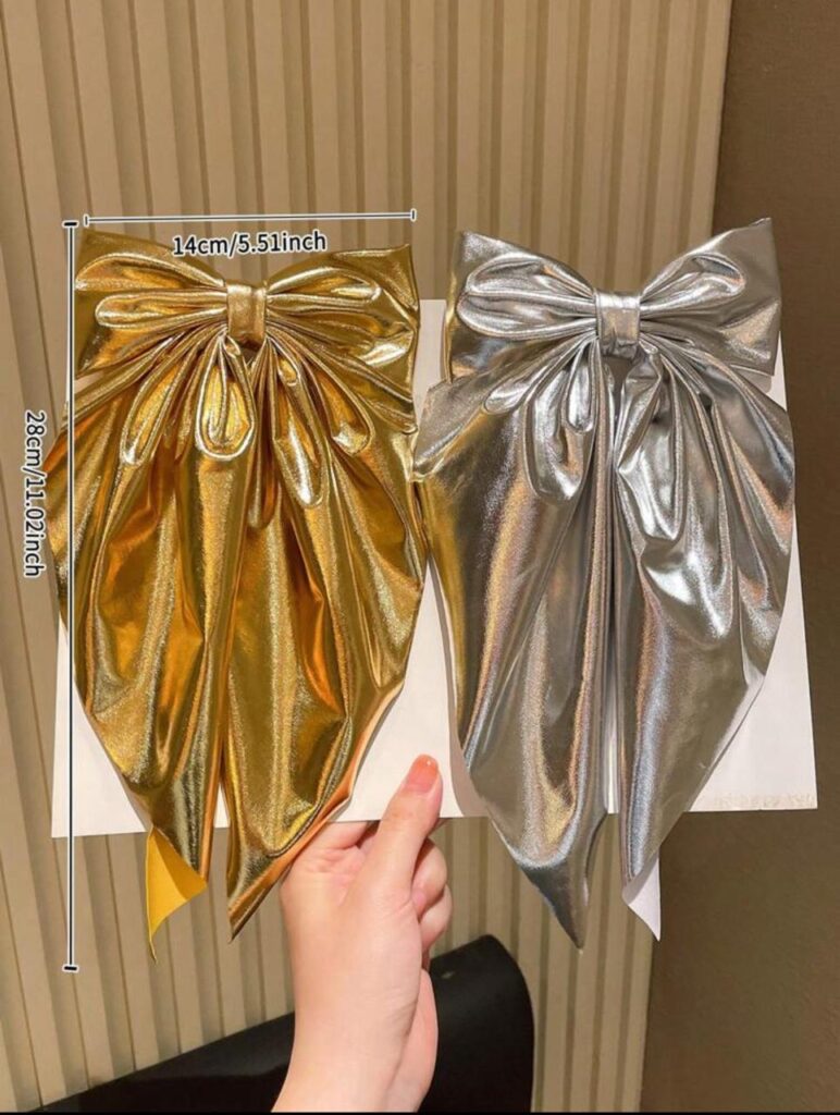 Women's Gold And Silver Elegant Big Bow Ribbon Hair Clips - Image 2