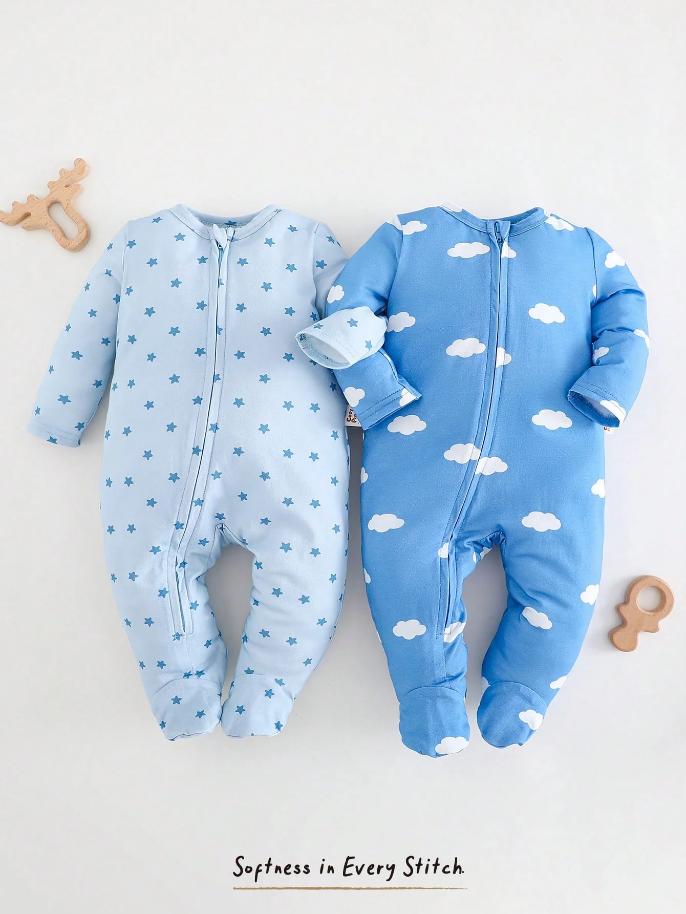Newborn Baby Boy/Girl Star Print Knitted Soft Round Neck Long Sleeve Romper - Image 3