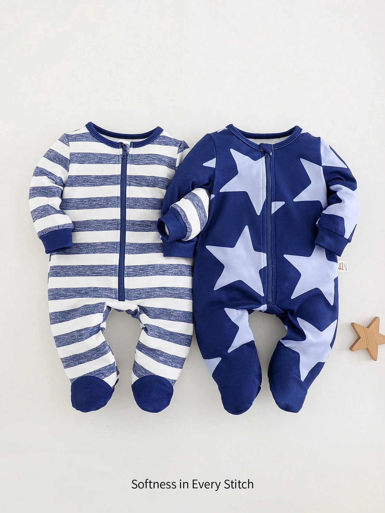 Newborn baby boy star and stripe knit long sleeve footed romper set | Little Fit
