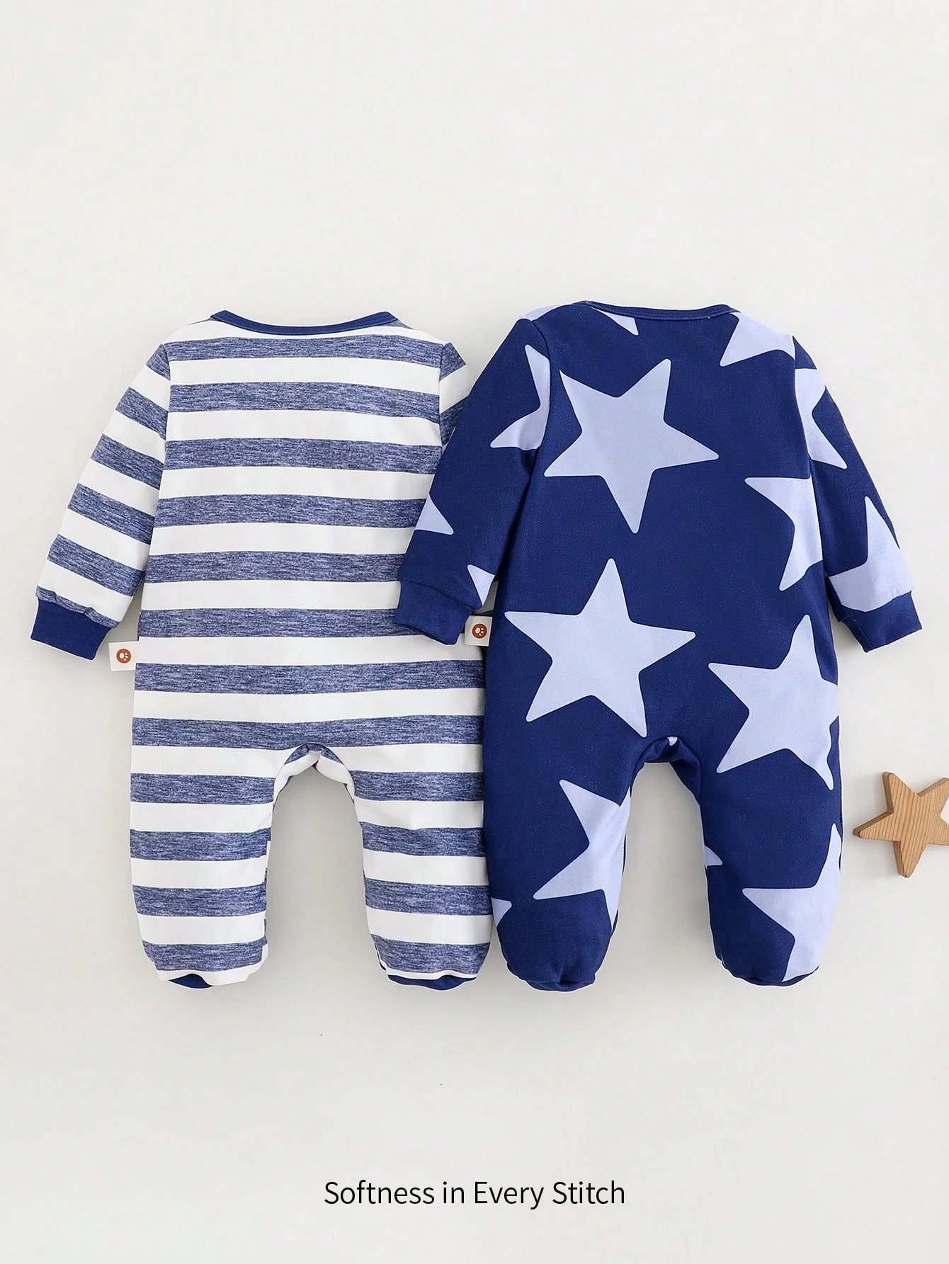 Cozy Pixies 2pcs Newborn Baby Boy Star & Stripe Knit Soft Round Neck Long Sleeve Footed Romper Pants Set - Image 4