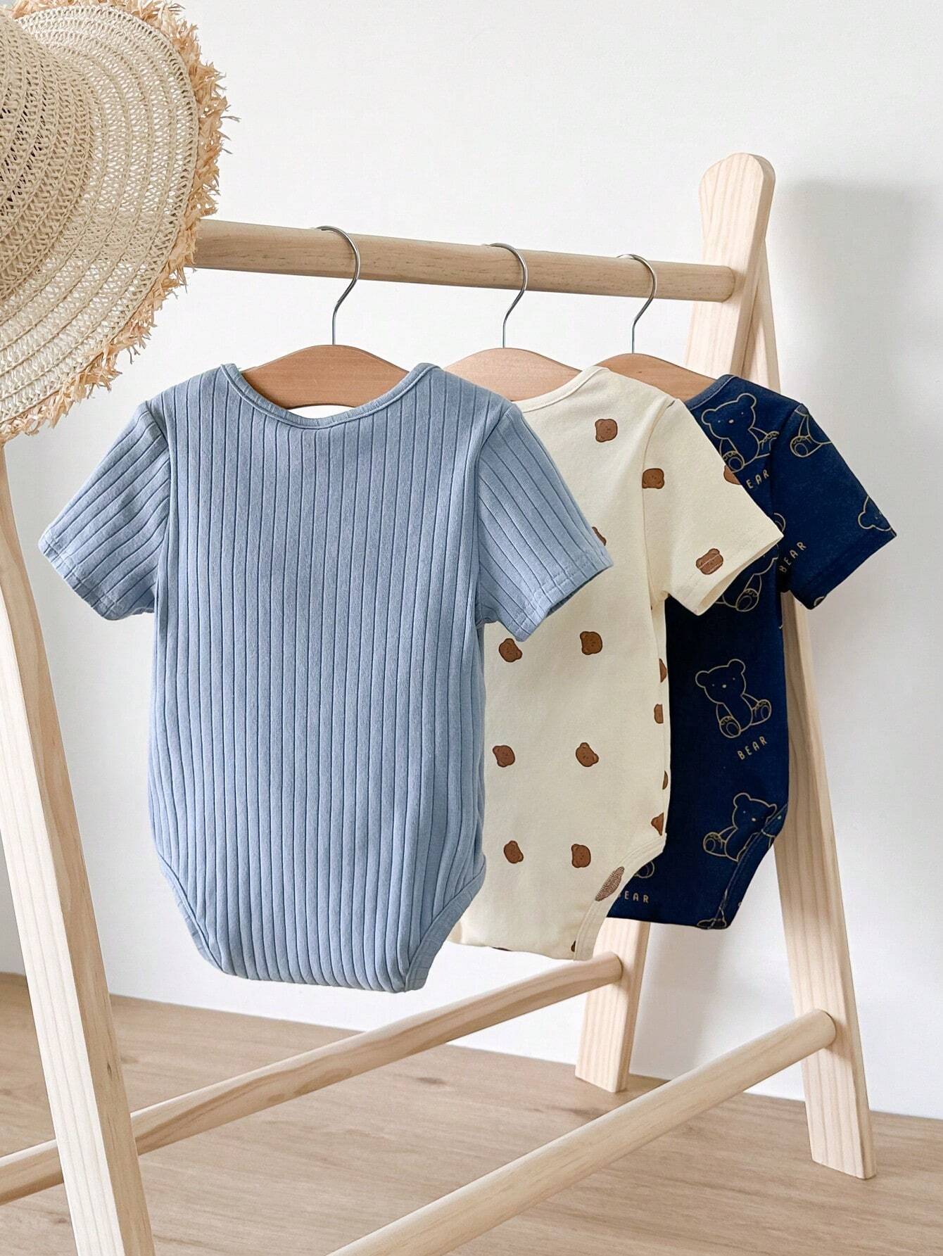 Cozy Pixies Newborn Baby Boy Panda Pattern Knitted Soft Round Neck Short Sleeve Bodysuit - Image 2