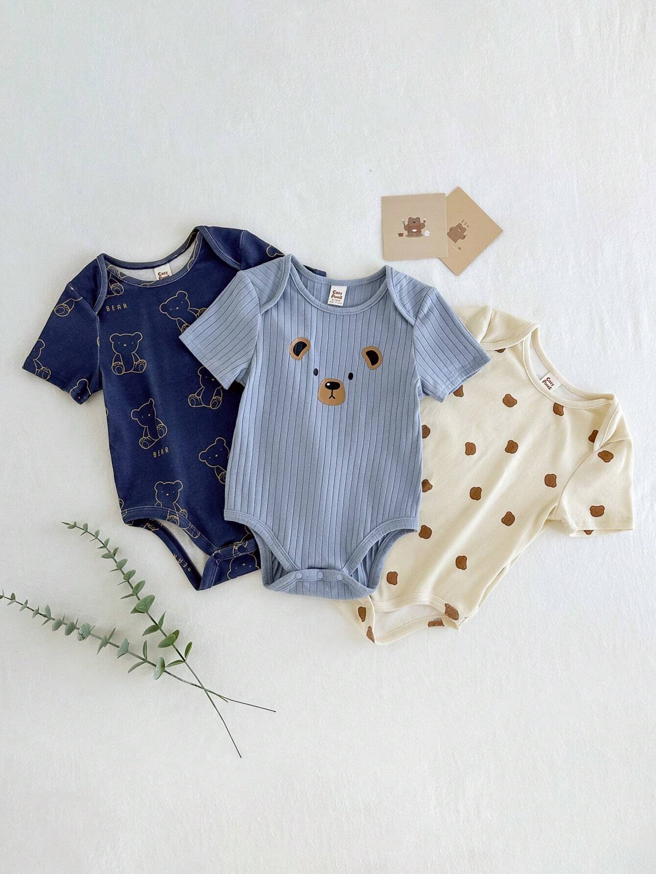 Newborn baby boy panda pattern knitted short sleeve bodysuit | Little Fit