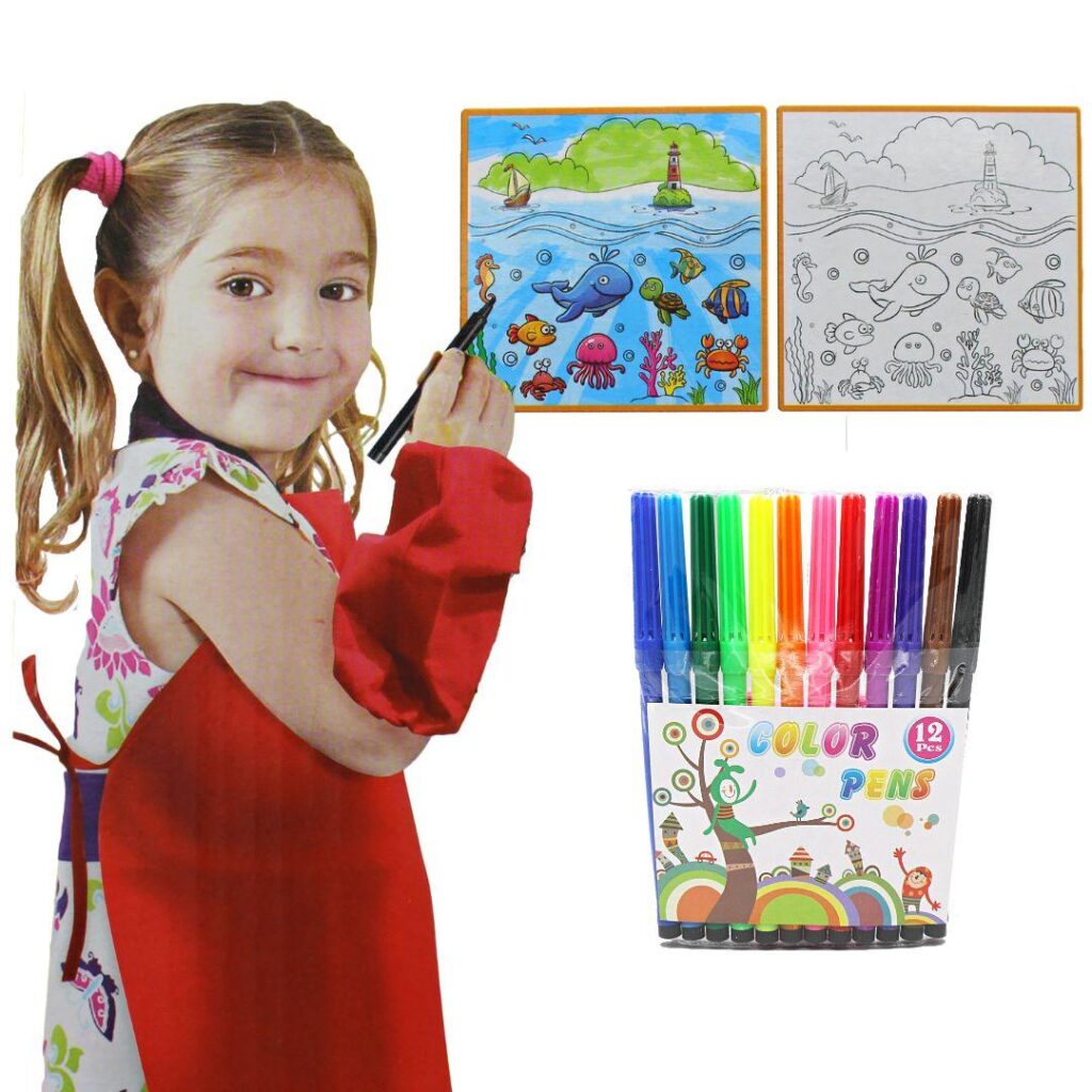 Washable color mat with markers for kids drawing and learning