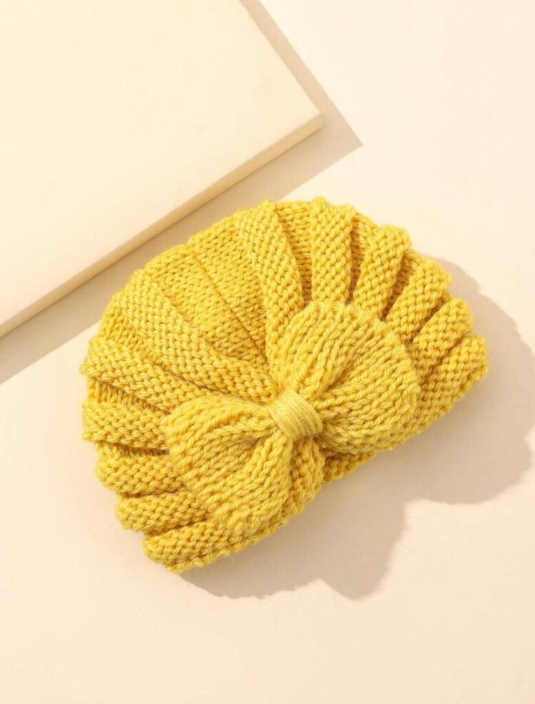Infant Autumn/Winter Bowknot Knitted Hat, Baby Woolen Head Scarf Cap, Newborn Warm Hat - Image 2