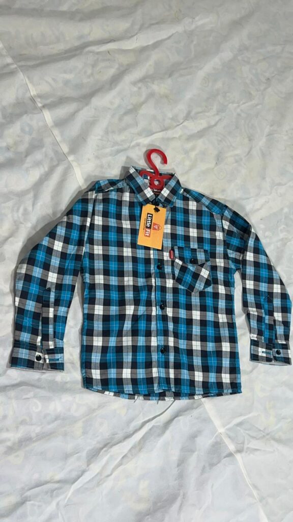 Boys’ Checkered Cotton Shirt Set – Blue & Black - Image 3