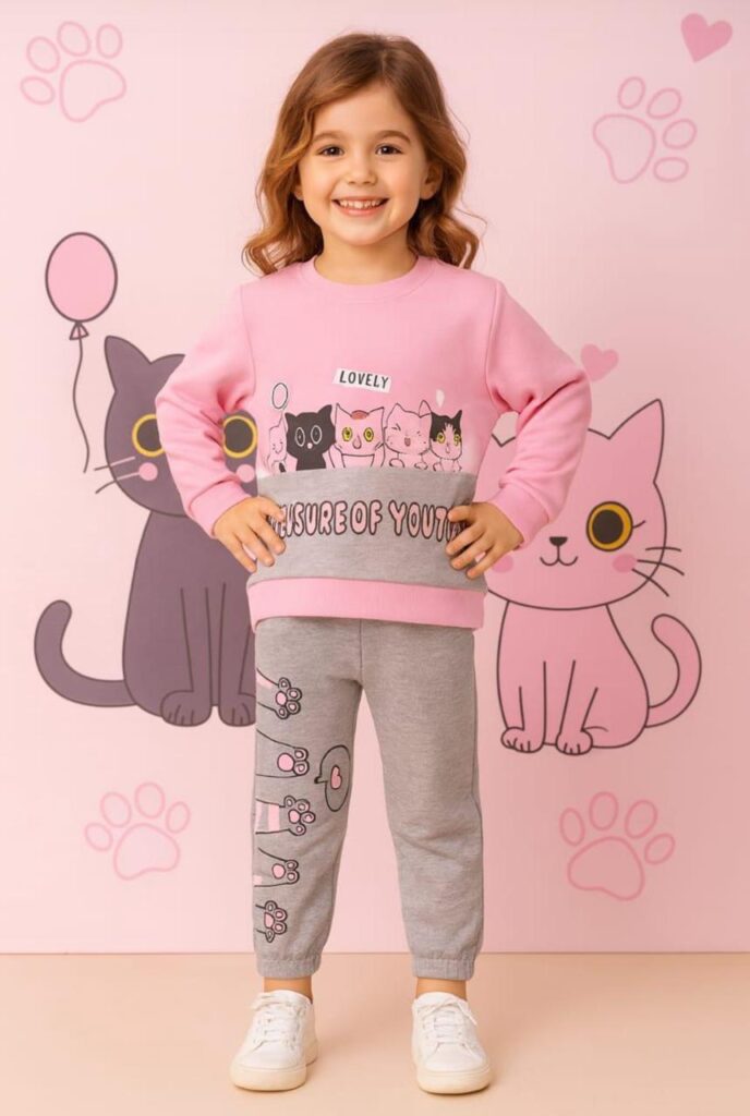 Girl's Tracksuit with Cat Design