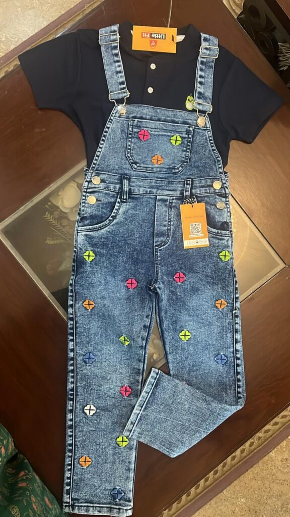 Multicolor Magic: Girl's Blue Dungaree Overall with Shirt Bundle