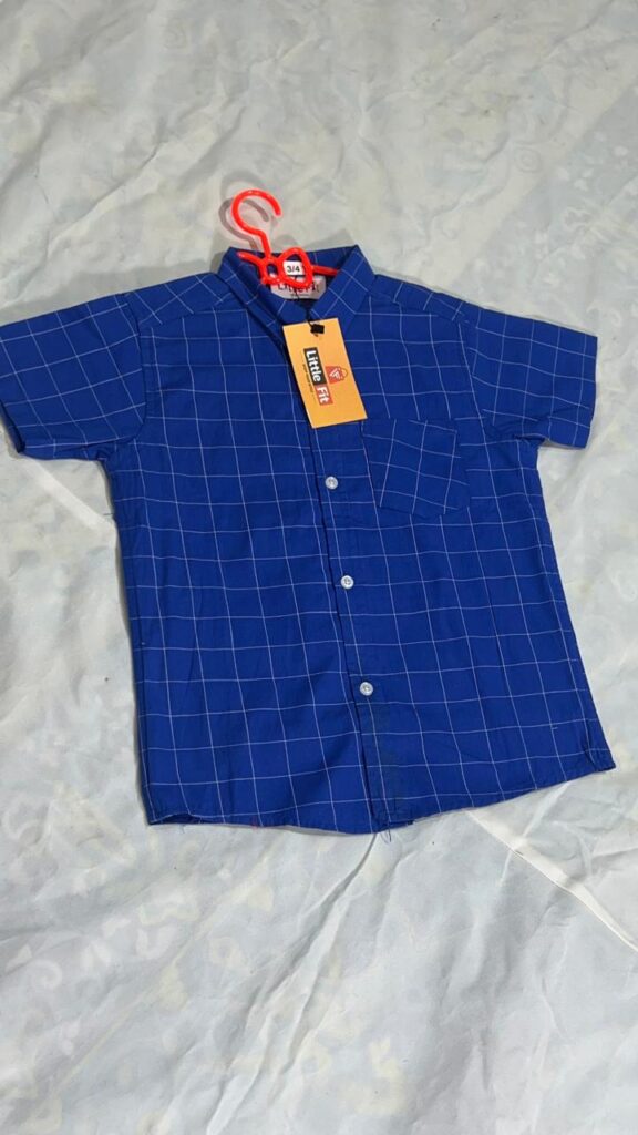 Boys’ Checkered Cotton Shirt Set – Blue & Black - Image 2