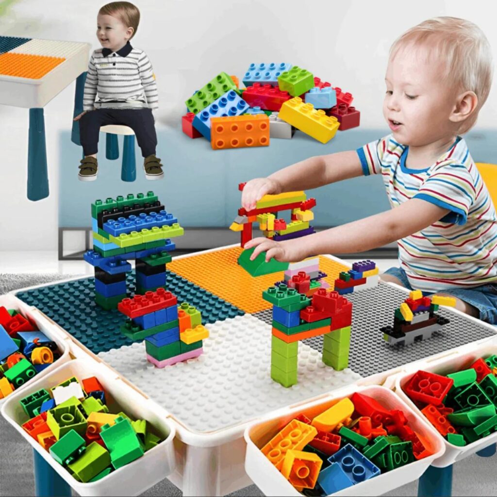 Kids Building Blocks Table with Chair & Learning Station – Build, Sit & Create! - Image 3