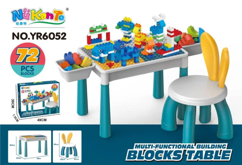 Kids Building Blocks Table with Chair & Learning Station – Build, Sit & Create! - Image 2