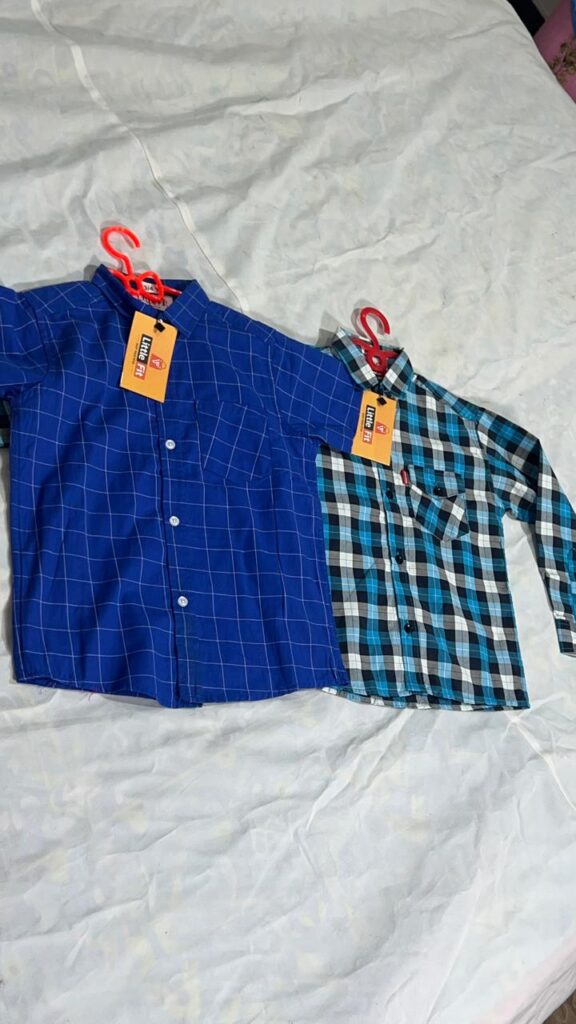 Boys’ Checkered Cotton Shirt Set – Blue & Black